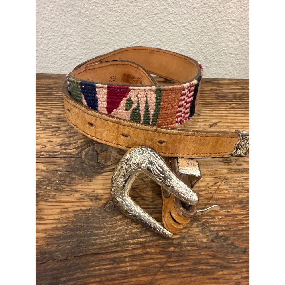 Circle‎ Y of Yoakum Kids Western Leather Belt Woven Fabric Silver Buckle 28 8619
